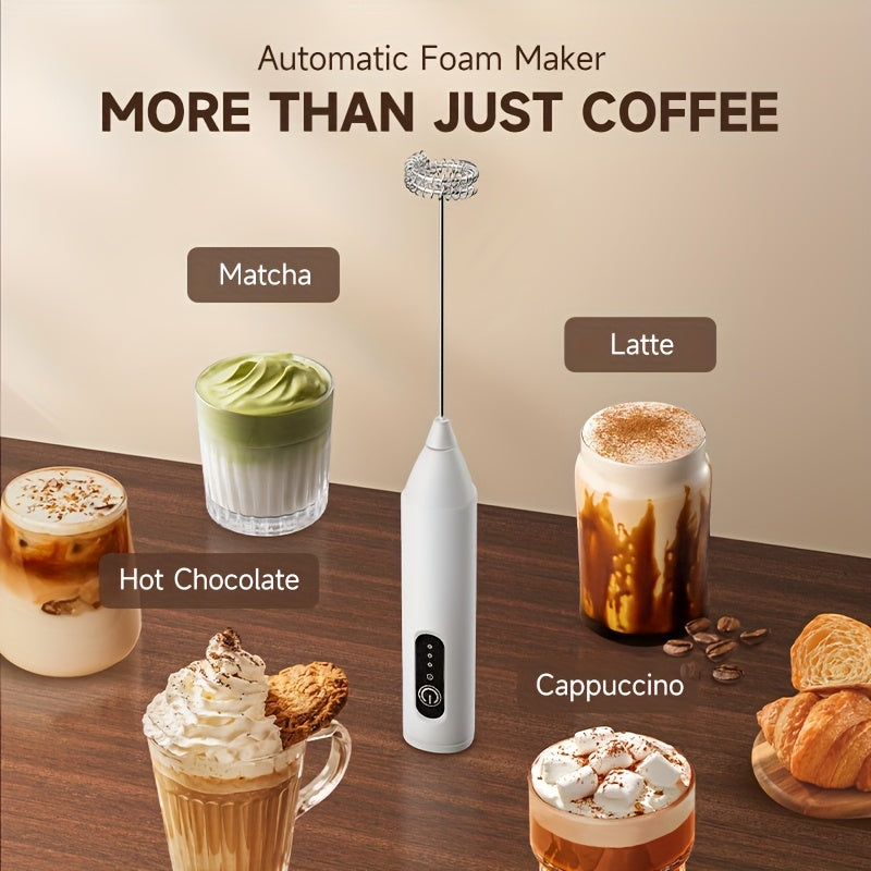 [Home Relaxation] Compact USB Rechargeable Electric Milk Frother - 28,000 RPM Dual Whisk Foam Maker for Latte, Macchiato & Coffee - White with Digital Display