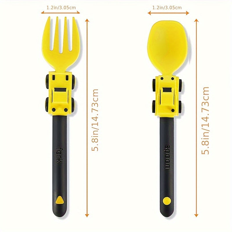 1pc, Kids Utensil Set With Fork And Spoon, Engineering Vehicle Theme, PP Material, Portable Anti-Bacterial Design, Soft Grip, Dishwasher Safe, Comes With Storage Box, Ideal For Home And Travel Use