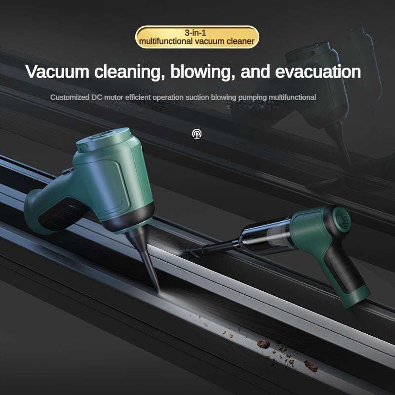 A Three In One Wireless Vacuum Cleaner With A High Power, Which Can Be Used For Suction, Air Extraction, And Blowing, Both In The Car And At Home. It Has An Extended Battery Life, Can Absorb Dust, Debris, Pet Hair, Air Extrac