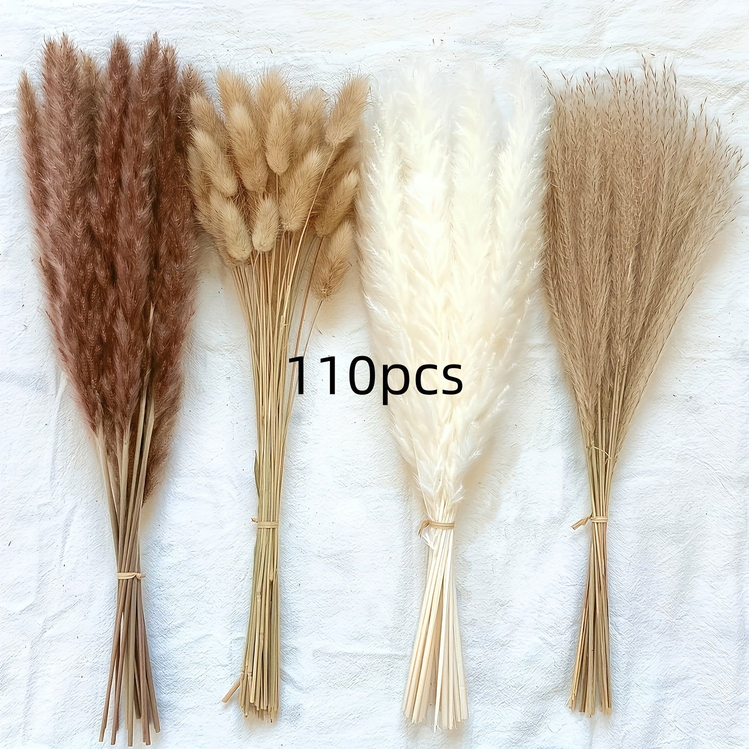 110pcs Pampas Grass Bundle - Dried Rattan Reeds for Home Decor, Wedding Centerpieces, Christmas Party Supplies, No Electricity Needed, Featherless