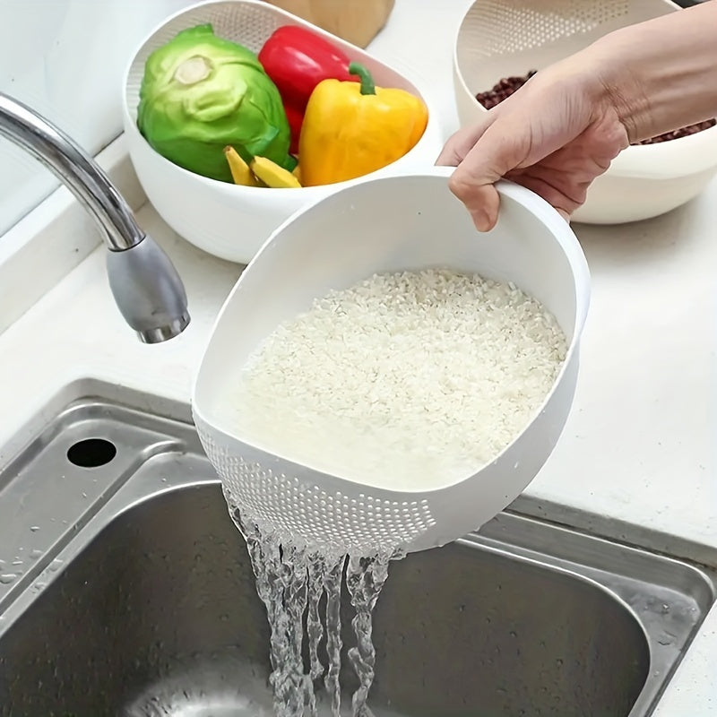 1pc Durable Plastic Rice Washing Bowl with Built-In Strainer - Ideal for Efficiently Rinsing Small Grains & Kitchen Prep, Food-Safe Material, Perfect for Draining Water from Cooked Pasta/Vegetables, Versatile Strainer|Efficie