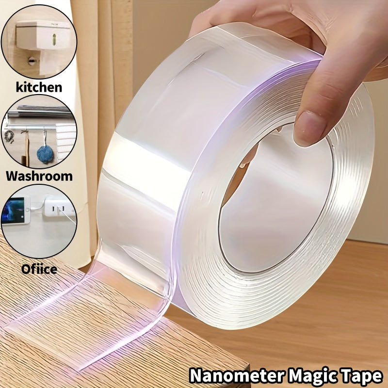 Versatile Transparent Double-Sided Tape - Reusable, Strong Adhesive for Home, Kitchen, Office & Car Use!