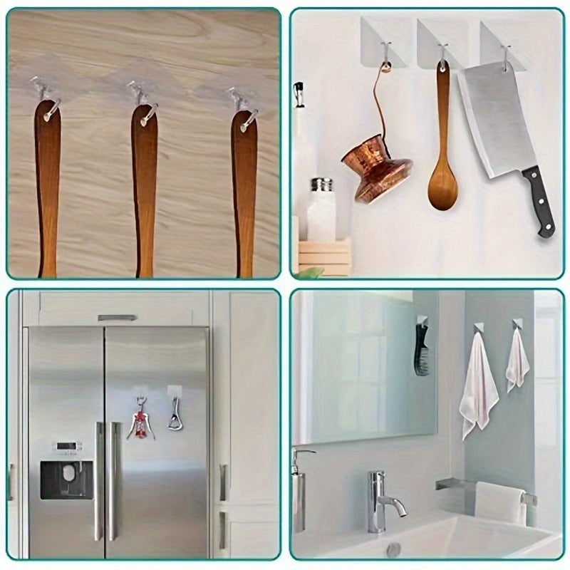 10pcs Traceless Punch-Free Wall Hooks, Metal & Plastic Self-Adhesive Hook Rack for Keys, Hats, Towels, Casual Style Easy Install Wall Mount Storage Organizer for Bathroom, Bedroom, Office, Kitchen