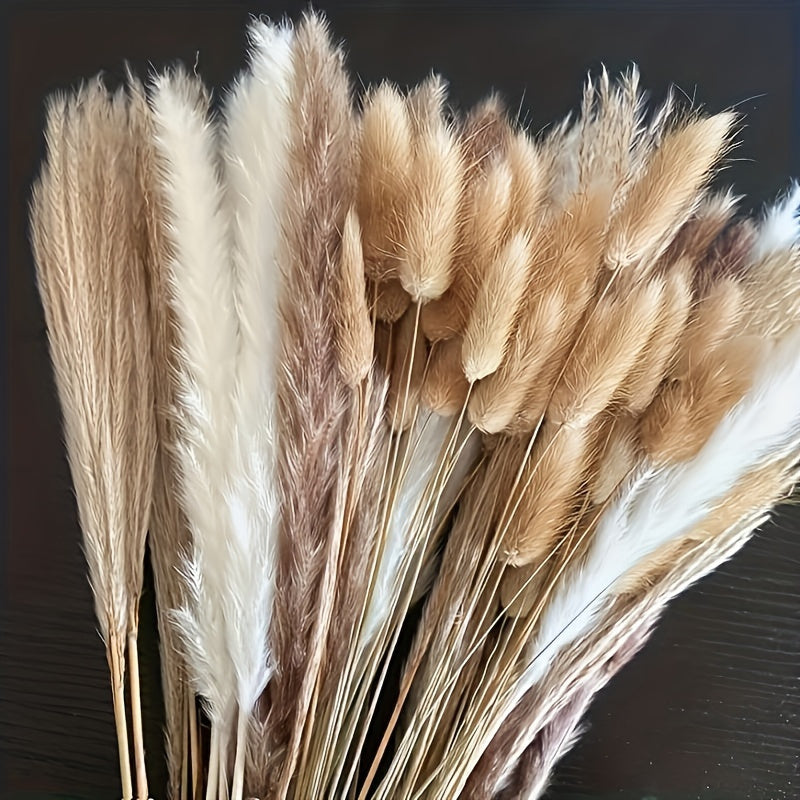 110pcs Pampas Grass Bundle - Dried Rattan Reeds for Home Decor, Wedding Centerpieces, Christmas Party Supplies, No Electricity Needed, Featherless