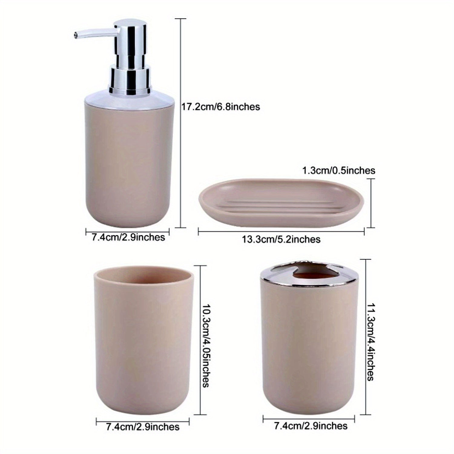 4pcs beige bathroom set lotion bottle + toothbrush holder + mouthwash cup + soap box with flat spray head