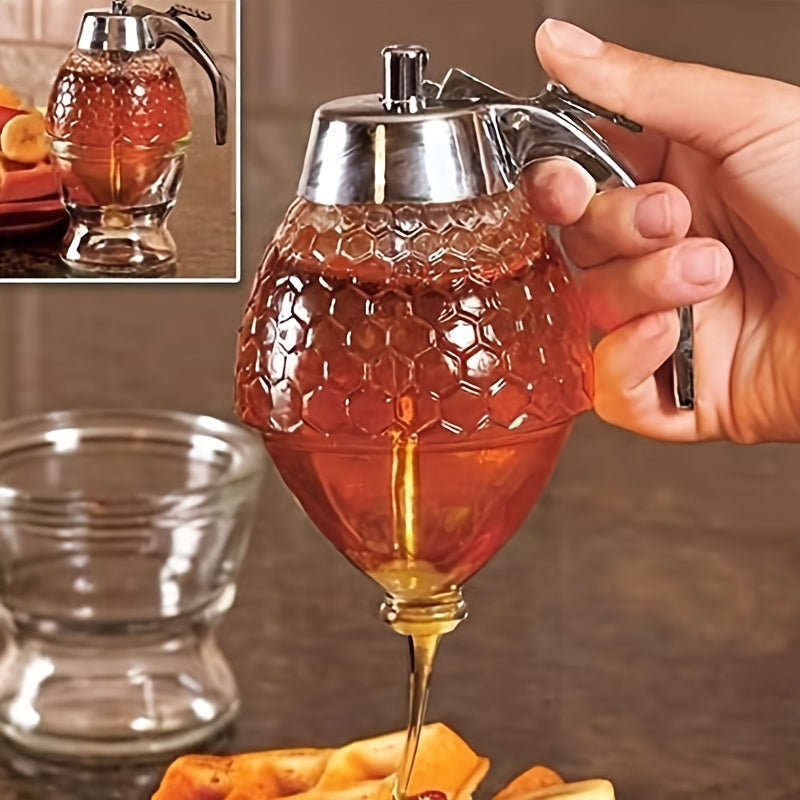 Versatile Honey Dispenser with Storage Rack - Ideal for Syrup, Sauce & Seasonings | Reusable Plastic, Hand-Wash Only