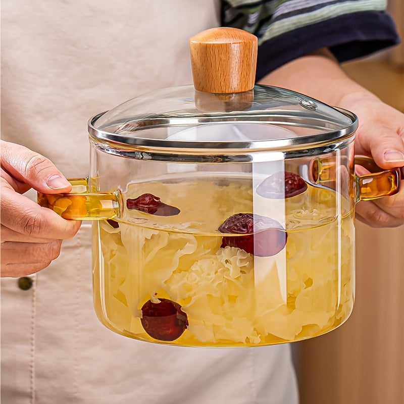 54oz Borosilicate Glass Cooker with Yellow Handle Heat Resistant Transparent Soup Congee pot Suitable for Stoves And Ovens Perfect for Families And Restaurants Perfect for Soups Milk Ramen More Easy Clean Odorless Kitchen Ess