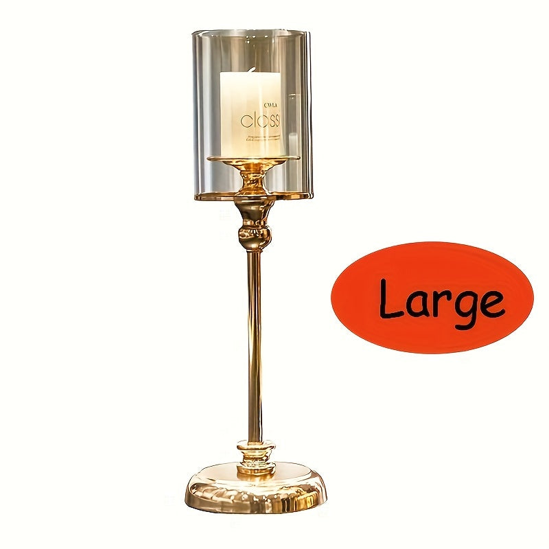 3pcs Set of Elegant Golden Metal Glass Candlesticks - Stainless Steel, Romantic Dinner and Home Decoration Table Design