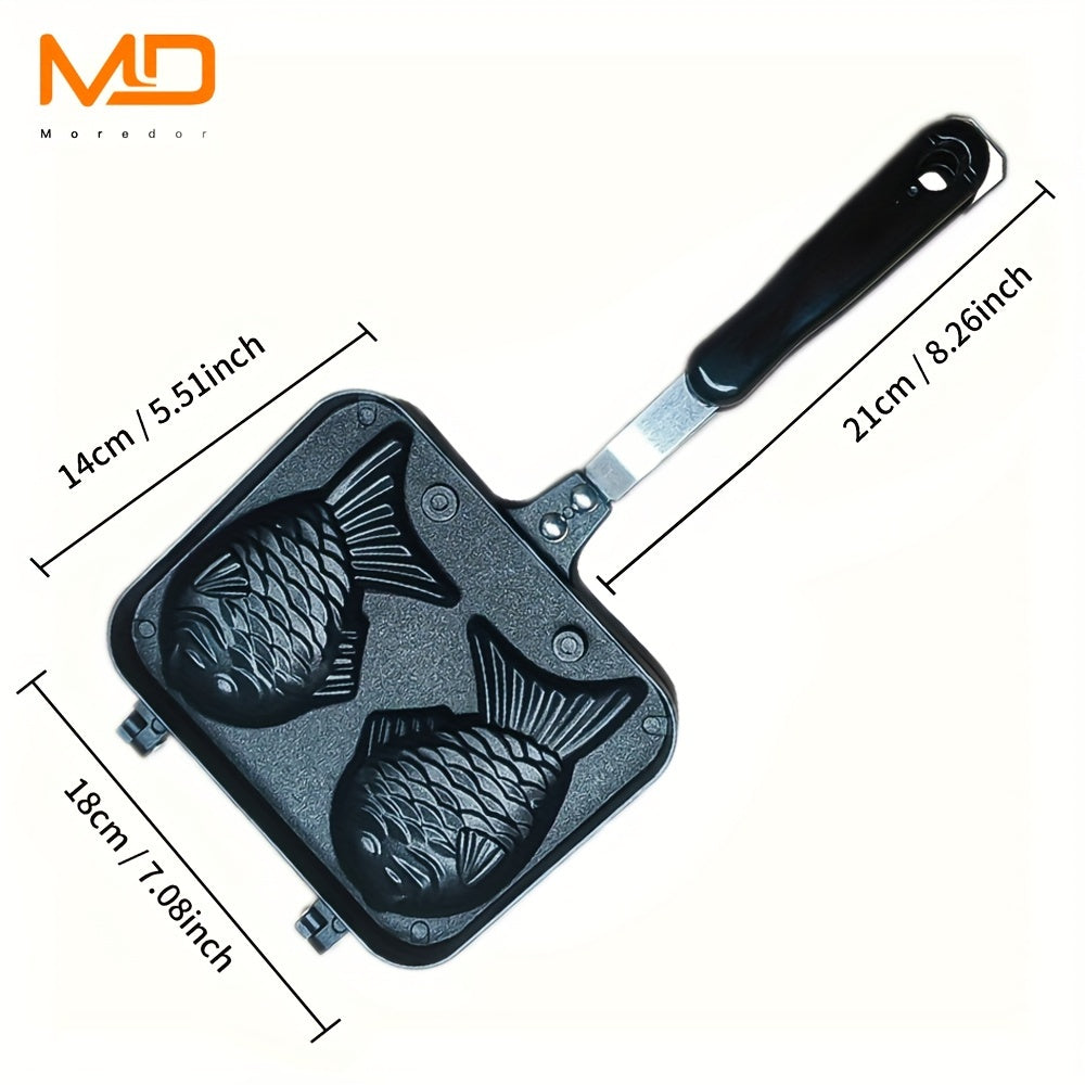 1pc MOREDOR Fish-Shaped Nonstick Aluminum Taiyaki Maker, Double-Sided Baking Mold with Handle for Home Grill, Metal Frying Pan, MOREDOR