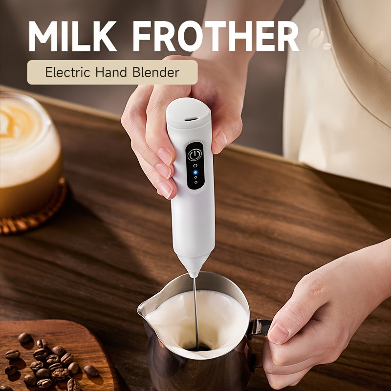 [Home Relaxation] Compact USB Rechargeable Electric Milk Frother - 28,000 RPM Dual Whisk Foam Maker for Latte, Macchiato & Coffee - White with Digital Display