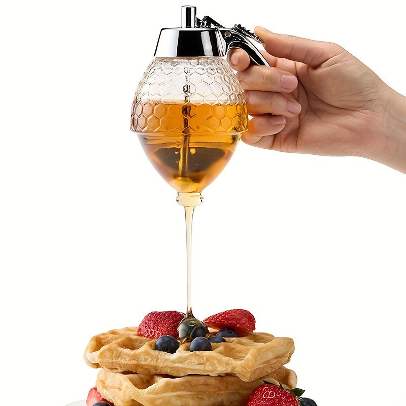 Versatile Honey Dispenser with Storage Rack - Ideal for Syrup, Sauce & Seasonings | Reusable Plastic, Hand-Wash Only