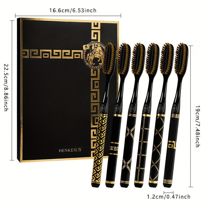 Luxury Soft Bristle Toothbrush Set of 6 - Full Head, Polypropylene Bristles, Suitable for Both Men And Women, Adult, Luxurious Manual Dental Cleaning Accessories, Personal Gift Set - Extended Head Golden Knight Series - New f