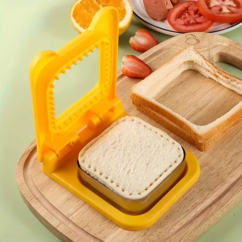 Stainless Steel + Plastic Material Sandwich Maker - 1pc, Square Sealing and Cutting Tool for Making Perfect Bread Slices, Suitable for DIY Kitchen Baking Tools for Homemade Bread and Toast, Food Contact Safe