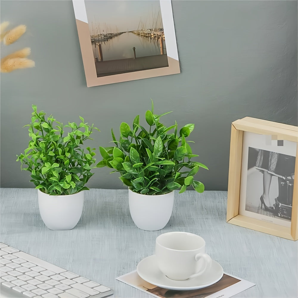 4 Pack Mini Artificial Potted Plants Fake Bonsai Greenery for Home Office Farmhouse Bathroom Shelf Decor Indoor - Plastic Get Well Occasion