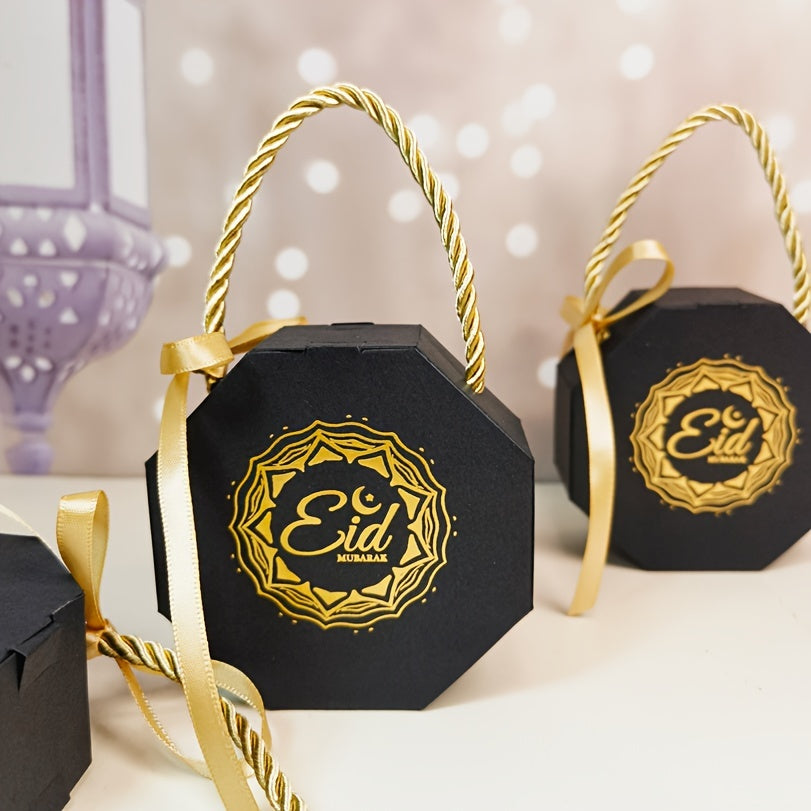 Eid Mubarak 10pcs Gift Bags - White & Black, Perfect for Cookies & Candy, Ideal for Islamic Muslim Ramadan Party Decorations & Favors