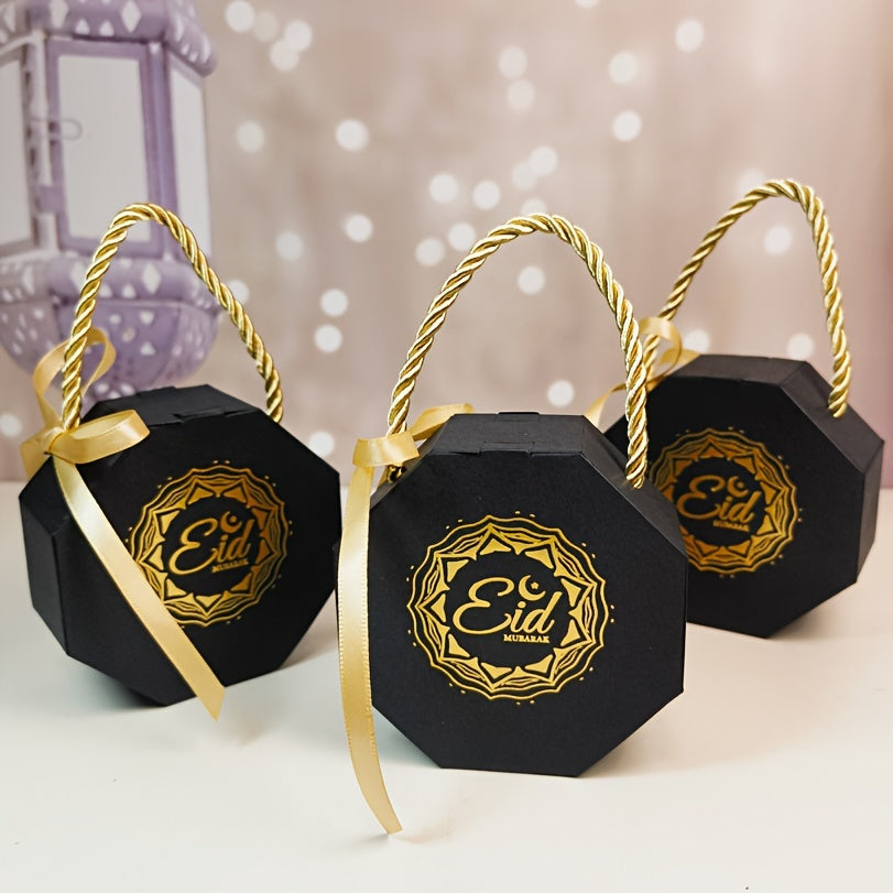 Eid Mubarak 10pcs Gift Bags - White & Black, Perfect for Cookies & Candy, Ideal for Islamic Muslim Ramadan Party Decorations & Favors