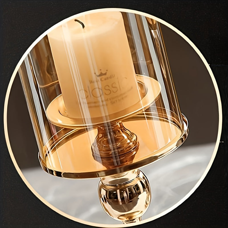 3pcs Set of Elegant Golden Metal Glass Candlesticks - Stainless Steel, Romantic Dinner and Home Decoration Table Design