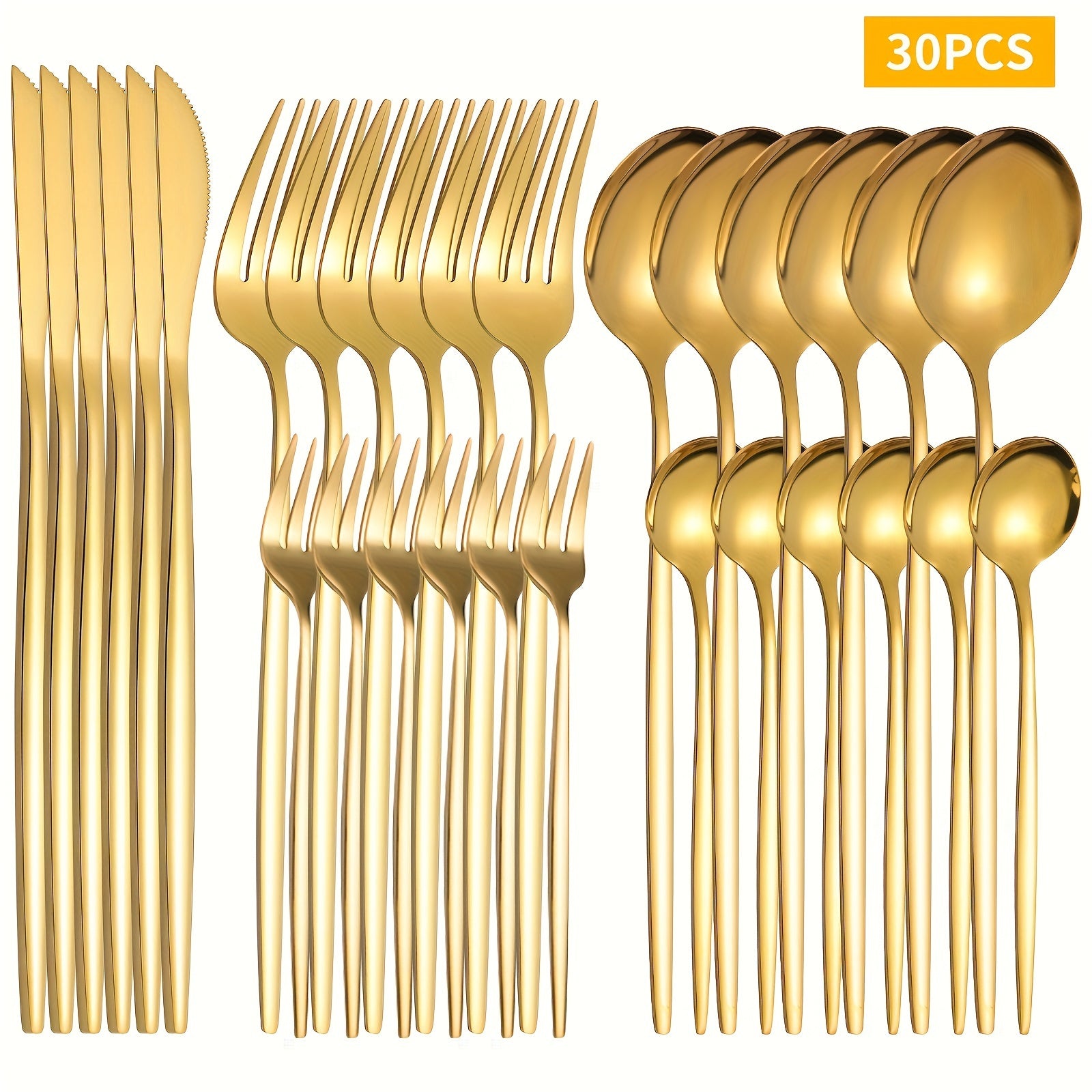 30pcs, Stainless Steel Cutlery Set - Knife Fork Spoon Tableware Durable And Dishwasher Safe - Mirror Polished Includes Fork, Knife, Spoon