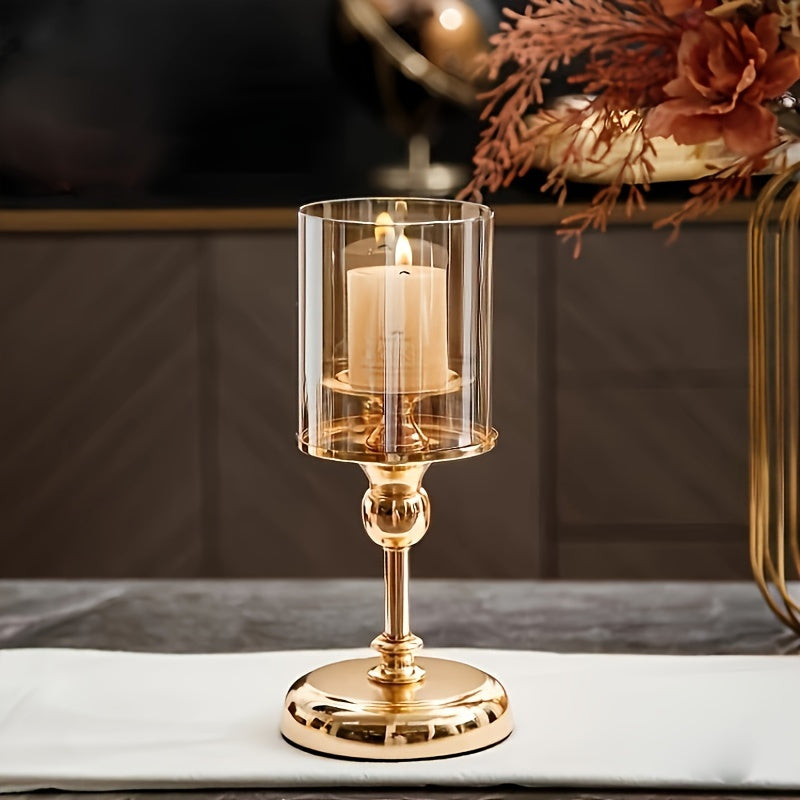 3pcs Set of Elegant Golden Metal Glass Candlesticks - Stainless Steel, Romantic Dinner and Home Decoration Table Design