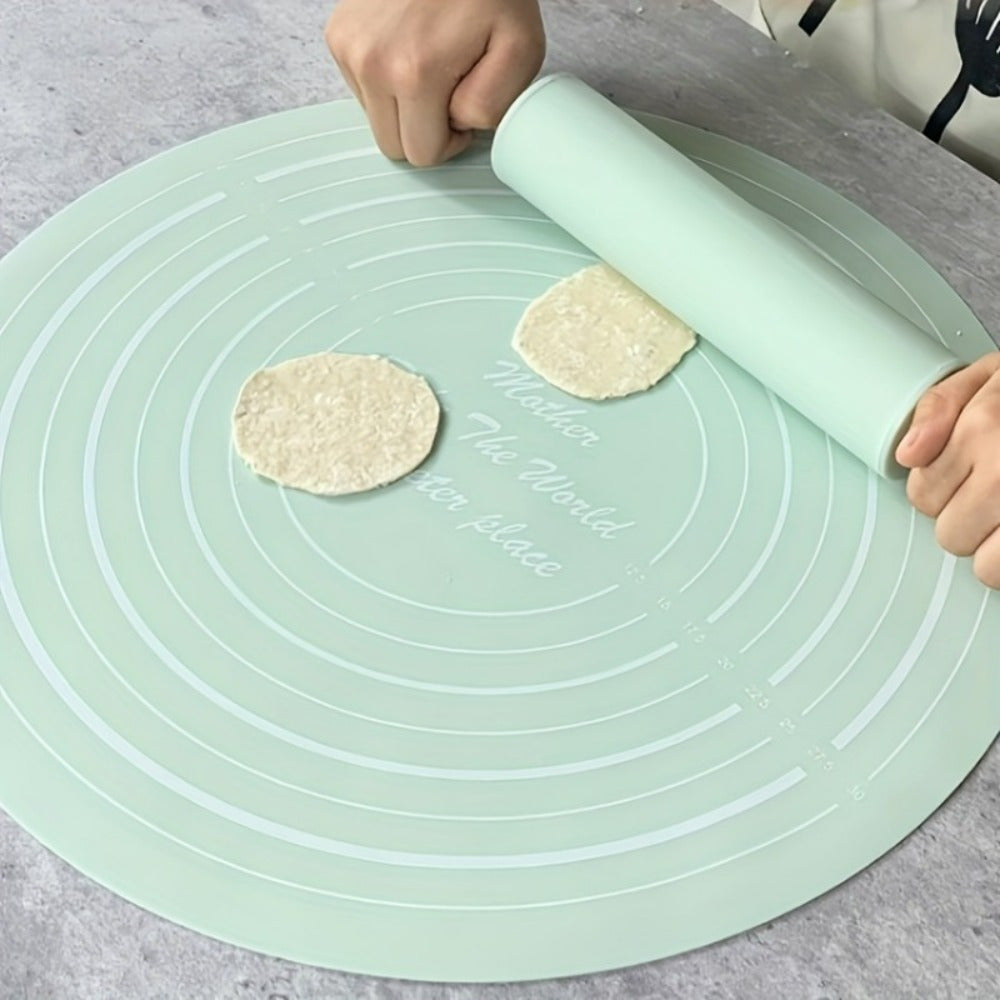 2pcs Premium Rolling Pin & Non-Stick Silicone Pastry Mat Set - Essential Baking Tools for Home Kitchen, Perfect for Easy & Mess-Free Cooking Adventures