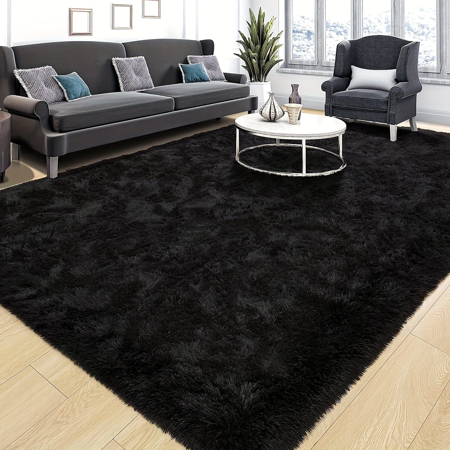 1pc Luxurious Fluffy Area Rug, Soft Plush Polyester Carpet for Living Room Bedroom Study Makeup Room, Non-Slip Nordic Style Home Decor, Bedroom Living Room Holiday Decoration, Dry Clean Only