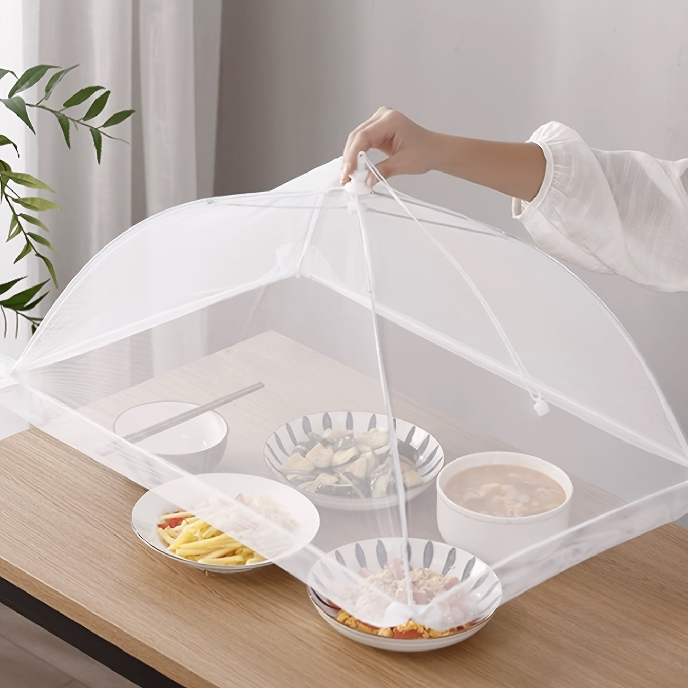 1pc of white rice cover, foldable dining table food fly proof rice cover, household dust cover, umbrella fly proof kitchen outdoor food cover