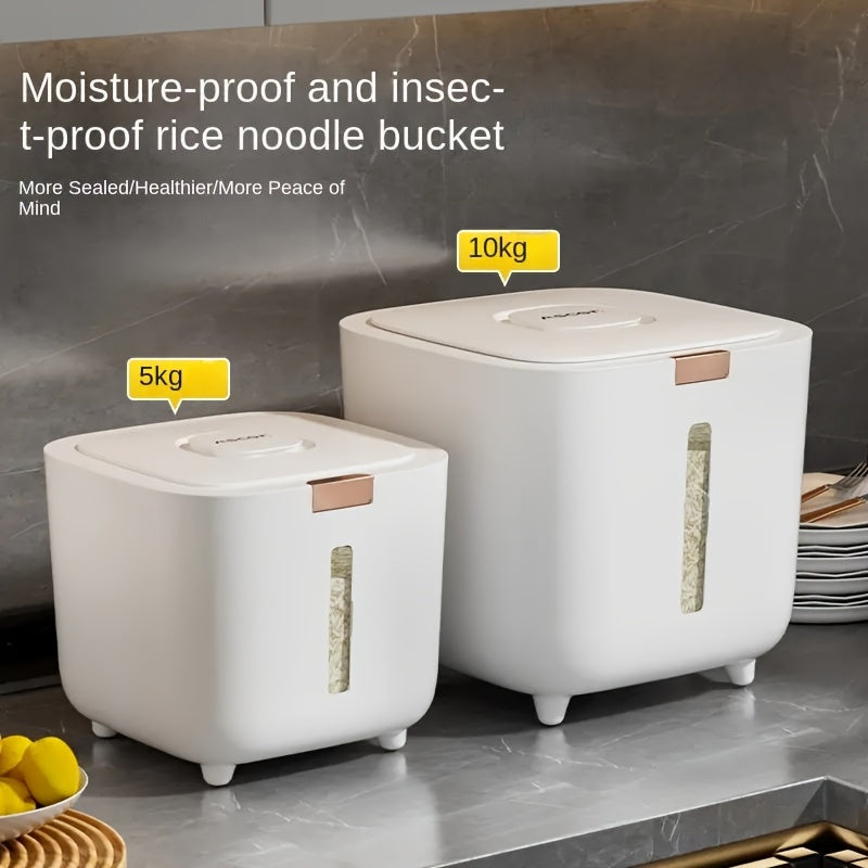 Rice Storage Container, 5.0 KG/10.0 KG, Insect-Proof, Moisture-Sealed, Food-Grade Plastic, High-End Kitchen Rice Bin, Flour Storage Jar, No Electricity Required.