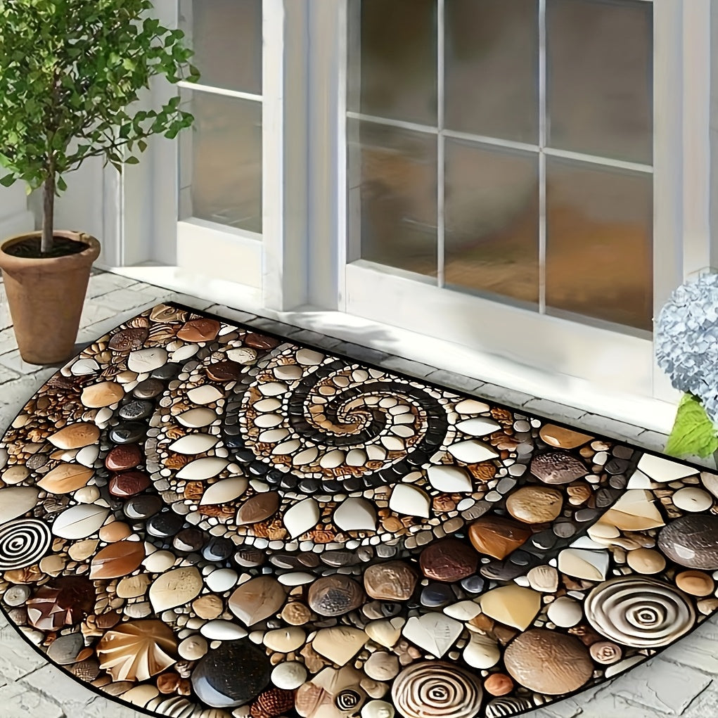 Colorful Pebble and Seashell Welcome Mat - Non-Slip, Easy to Clean Semi-Circular Mat for Indoor/Outdoor Use - Perfect for Entryway, Kitchen, Bathroom, Patio, and Balcony Decor, Bathroom Floor Mat | Natural Look Mat | Easy Cle