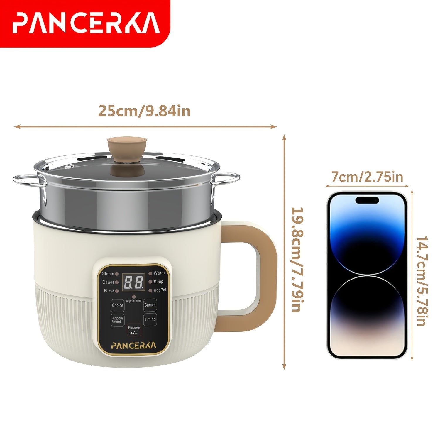 PANCERKA 1.0L Mini Electric Cooking Pot with Steamer, Multifunctional Hot Pot, Non-Stick Layer Smart Model, with 220-240V European Standard Plug, for Household Use