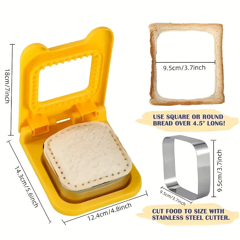 Stainless Steel + Plastic Material Sandwich Maker - 1pc, Square Sealing and Cutting Tool for Making Perfect Bread Slices, Suitable for DIY Kitchen Baking Tools for Homemade Bread and Toast, Food Contact Safe