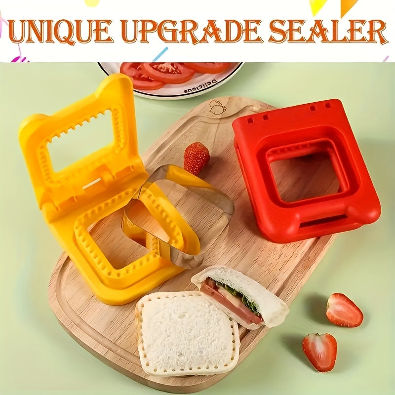 Stainless Steel + Plastic Material Sandwich Maker - 1pc, Square Sealing and Cutting Tool for Making Perfect Bread Slices, Suitable for DIY Kitchen Baking Tools for Homemade Bread and Toast, Food Contact Safe