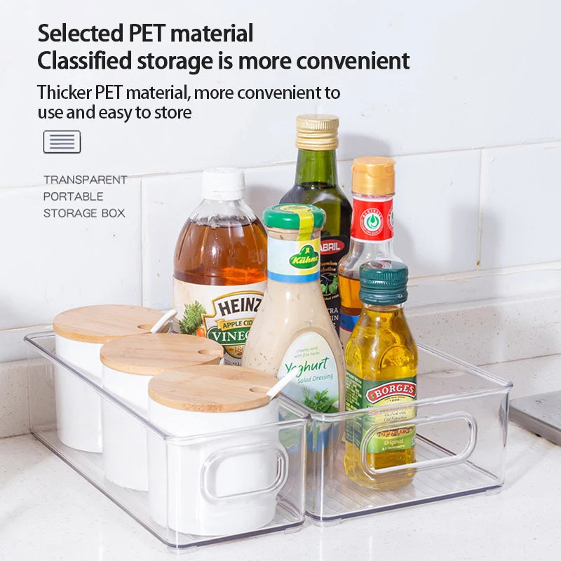 Stackable Refrigerator Organizer Bin – Clear Plastic Food Storage with Handle, Space-Saving Pantry & Freezer Organizer.