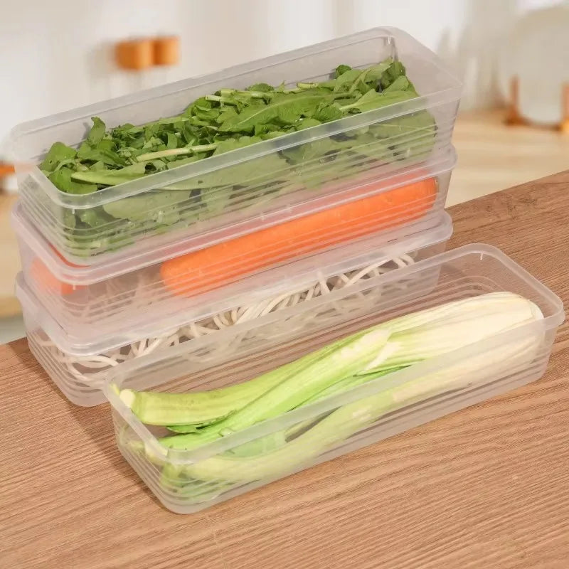 Airtight Refrigerator Storage Boxes – Keep Scallions, Fruits & Food Fresh, Sealed Organizers with Lid, Set of 1/5.