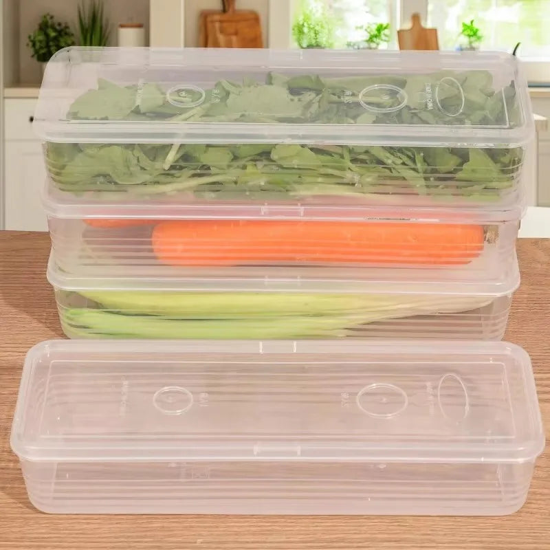 Airtight Refrigerator Storage Boxes – Keep Scallions, Fruits & Food Fresh, Sealed Organizers with Lid, Set of 1/5.