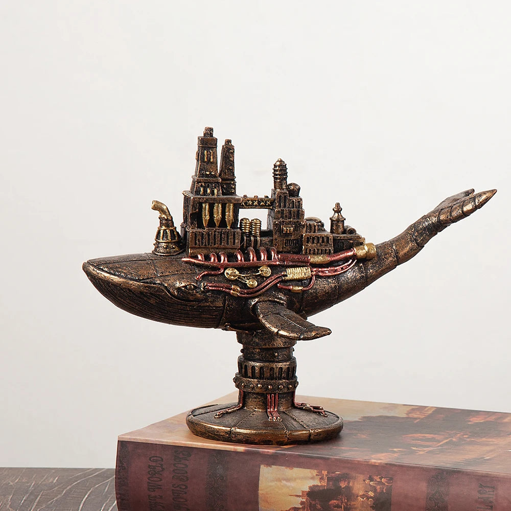 Deep Sea Steampunk Whale Statue – Colorful Resin Ornament for Home & Office, Mechanical Fish Decor, Unique Decorative Craft.