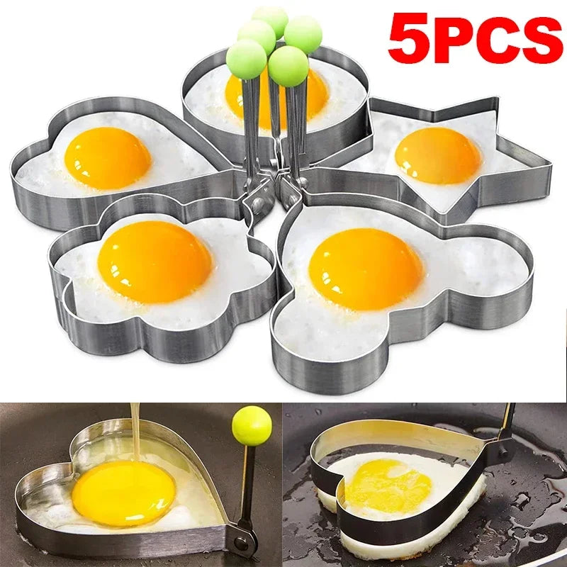 Heart-Shaped Stainless Steel Egg & Pancake Mold – Perfect for Breakfast, Non-Stick Omelette Rings, Easy Cooking Tool.