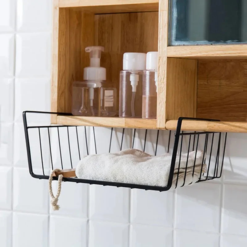 Multi-Functional Hanging Basket – Perforated Storage Rack for Kitchen & Bathroom, Sturdy Iron Bottom, Space-Saving Organizer.