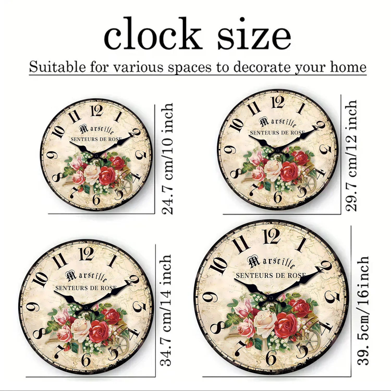 European Rose Wooden Wall Clock – Silent Quartz Home Décor for Living Room, Bedroom, Kitchen & Holiday Gift (No Battery).