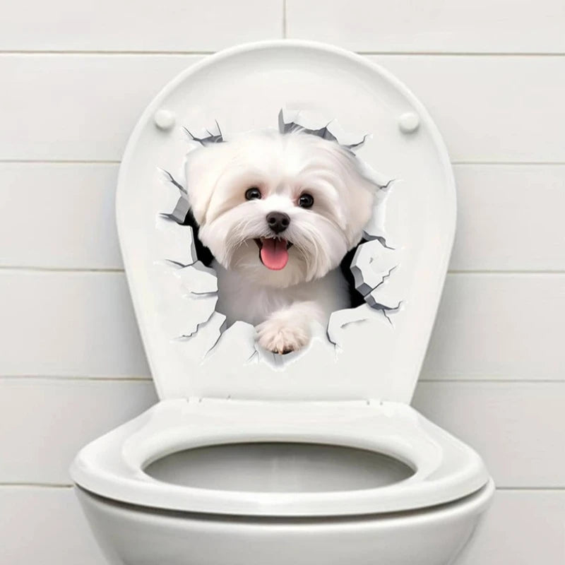 3D Cracked Dog Toilet Sticker – Fun Bathroom Wall Decal, Self-Adhesive Art for Playful & Adorable Bathroom Decoration.