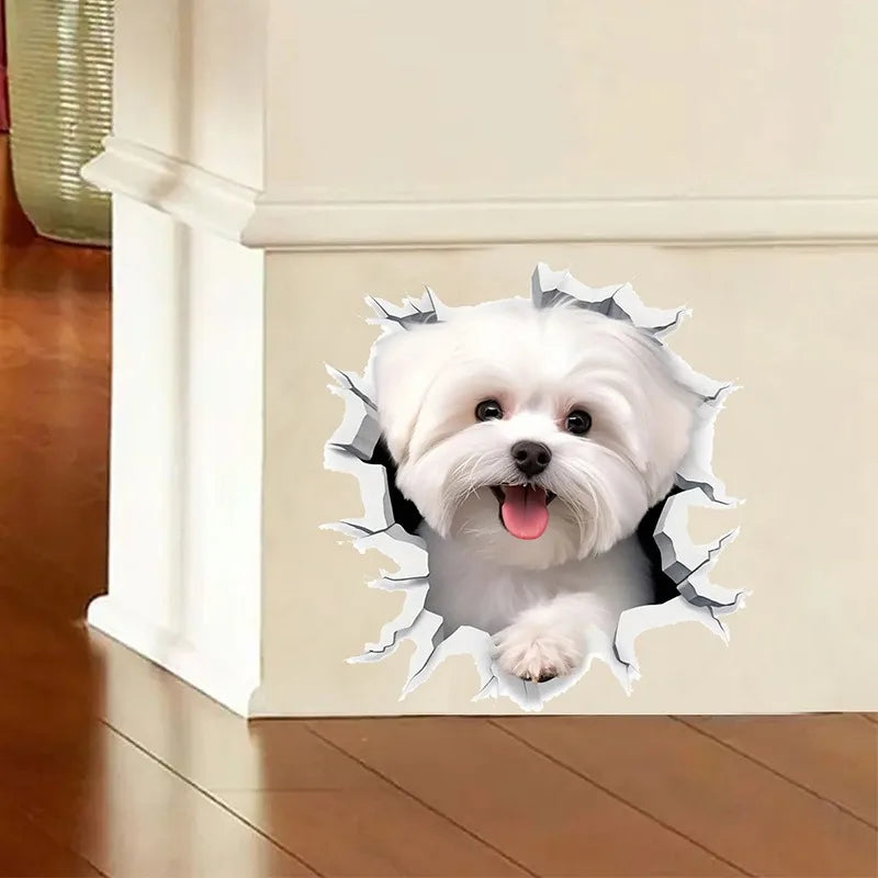 3D Cracked Dog Toilet Sticker – Fun Bathroom Wall Decal, Self-Adhesive Art for Playful & Adorable Bathroom Decoration.