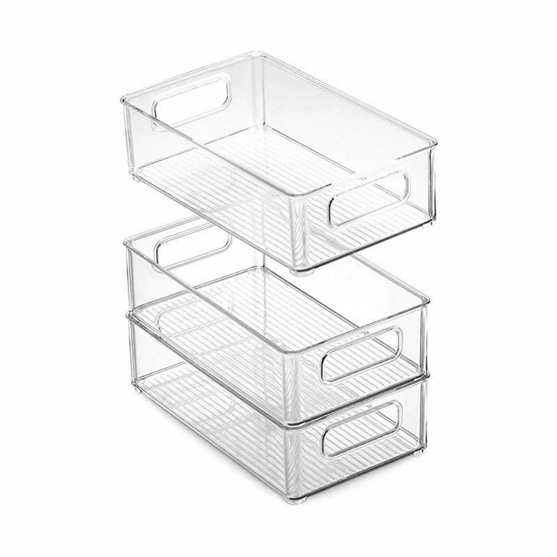 Stackable Refrigerator Organizer Bin – Clear Plastic Food Storage with Handle, Space-Saving Pantry & Freezer Organizer.