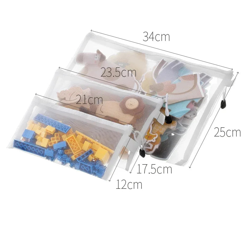 Transparent Toy Storage Bag – Zippered Organizer for Building Blocks, Puzzle Pieces & Small Toys, Easy to Carry & Store