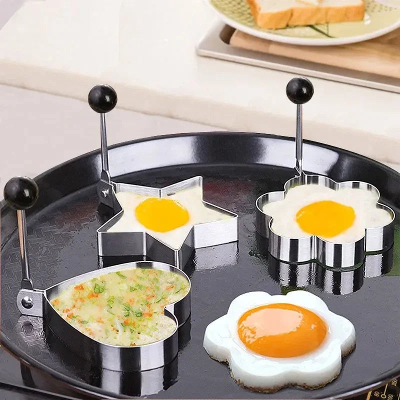 Heart-Shaped Stainless Steel Egg & Pancake Mold – Perfect for Breakfast, Non-Stick Omelette Rings, Easy Cooking Tool.