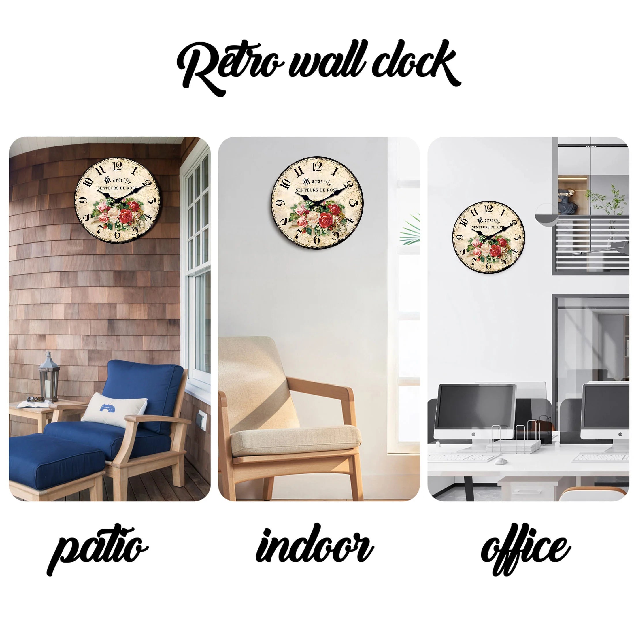 European Rose Wooden Wall Clock – Silent Quartz Home Décor for Living Room, Bedroom, Kitchen & Holiday Gift (No Battery).