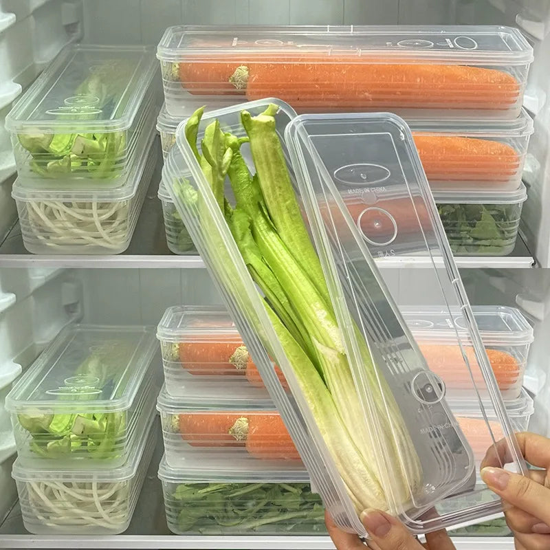 Airtight Refrigerator Storage Boxes – Keep Scallions, Fruits & Food Fresh, Sealed Organizers with Lid, Set of 1/5.