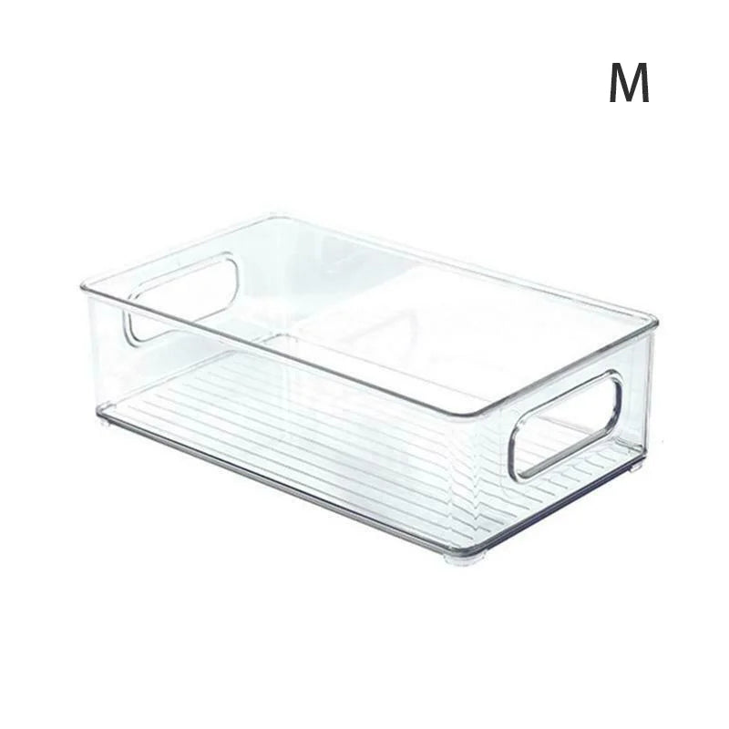 Stackable Refrigerator Organizer Bin – Clear Plastic Food Storage with Handle, Space-Saving Pantry & Freezer Organizer.