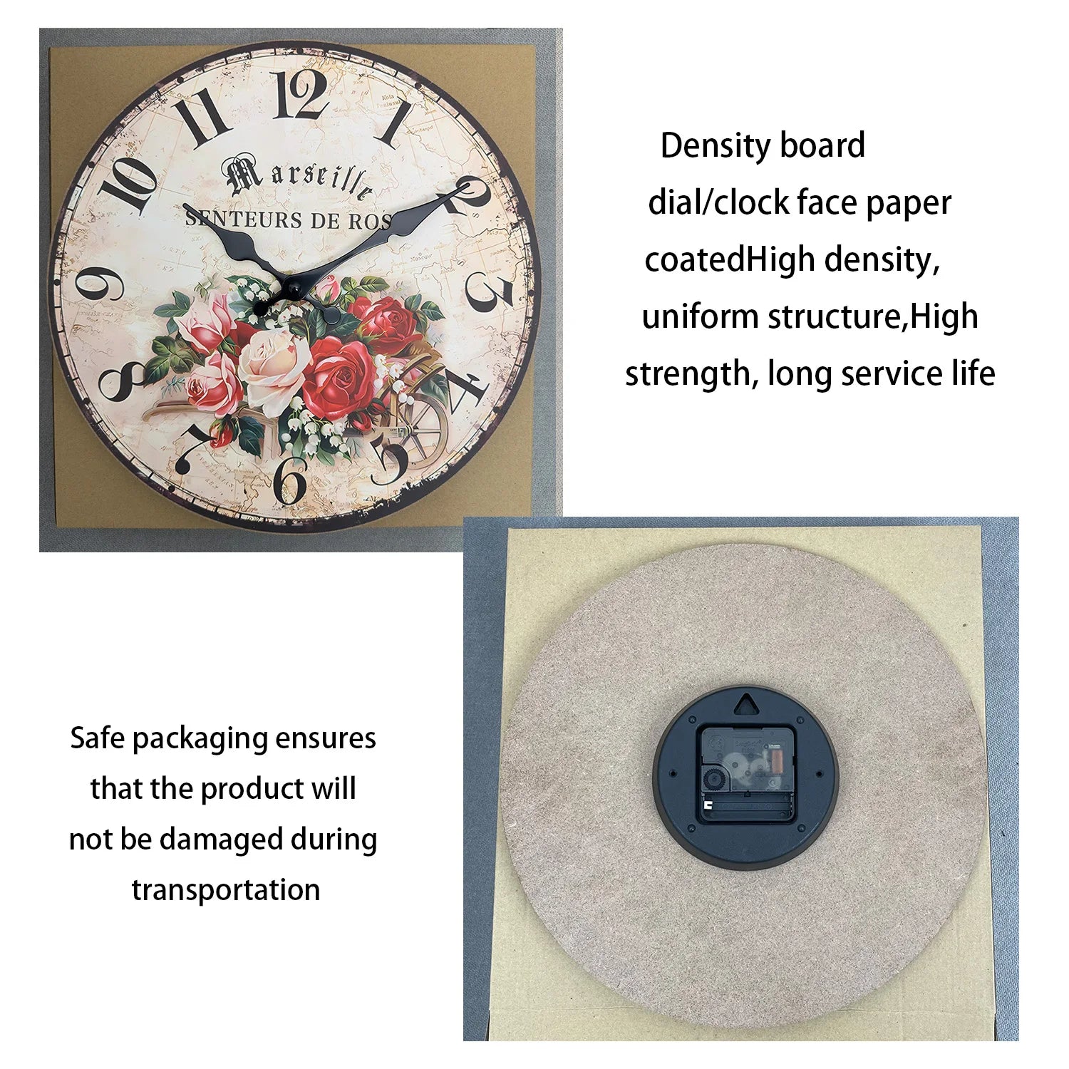 European Rose Wooden Wall Clock – Silent Quartz Home Décor for Living Room, Bedroom, Kitchen & Holiday Gift (No Battery).