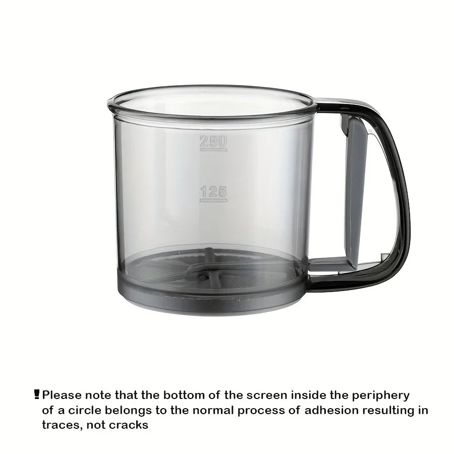 Semi-Automatic Flour Sifter – Hand Press Transparent Sieve, Non-Stick Baking Tool for Easy & Mess-Free Kitchen Use.