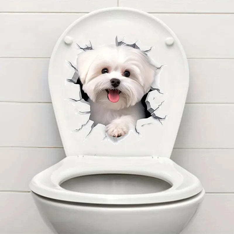 3D Cracked Dog Toilet Sticker – Fun Bathroom Wall Decal, Self-Adhesive Art for Playful & Adorable Bathroom Decoration.