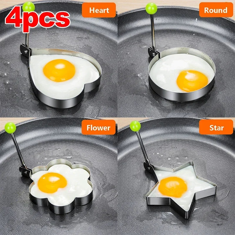 Heart-Shaped Stainless Steel Egg & Pancake Mold – Perfect for Breakfast, Non-Stick Omelette Rings, Easy Cooking Tool.